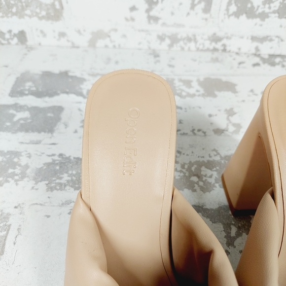 New Open Edit Saydee Faux Leather Cream Block Heel Slip On Sandal F938 - Picture 9 of 12